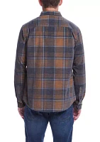 Men's Distressed Plaid Corduroy Long Sleeve Button Down Shirt