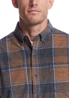 Men's Distressed Plaid Corduroy Long Sleeve Button Down Shirt