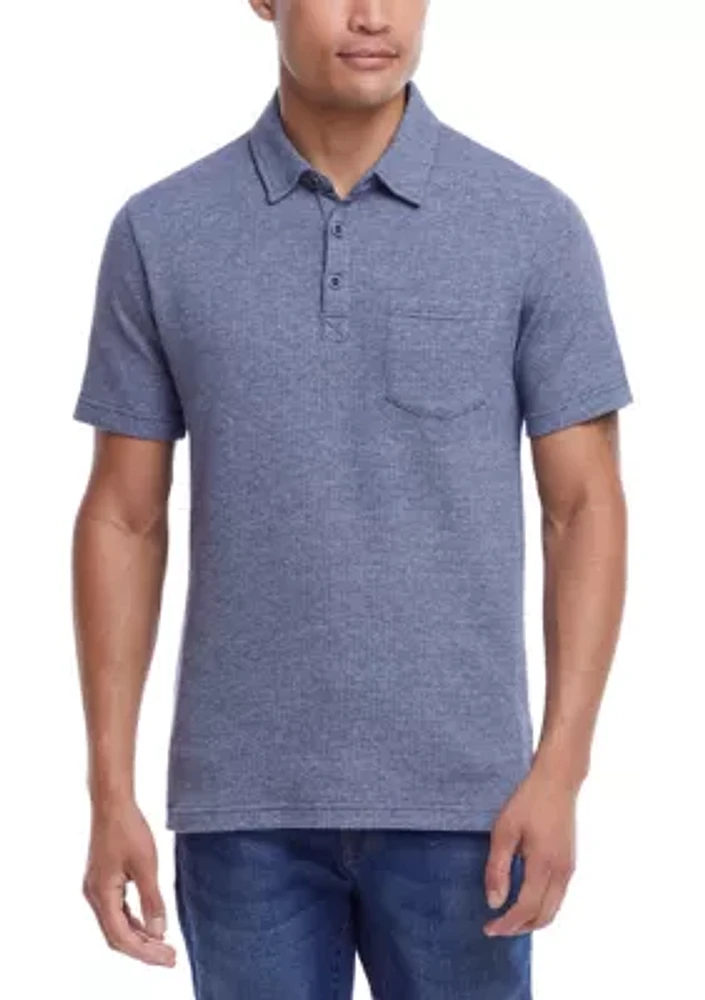 Men's Short Sleeve Waffle Knit Polo Shirt