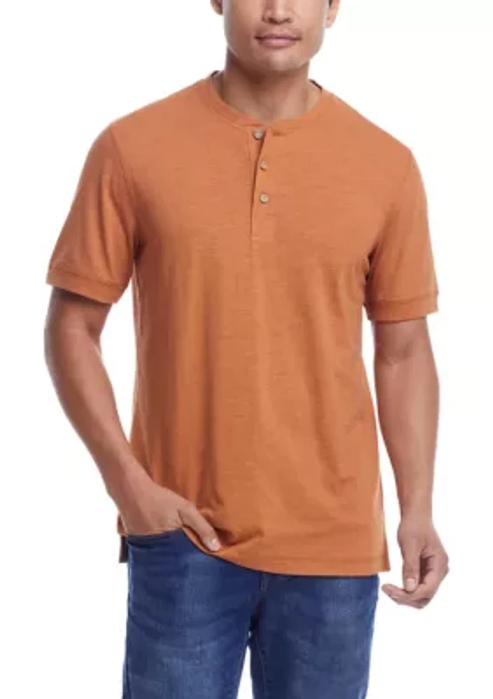 Men's Short Sleeve Solid Sueded Jersey Henley Shirt