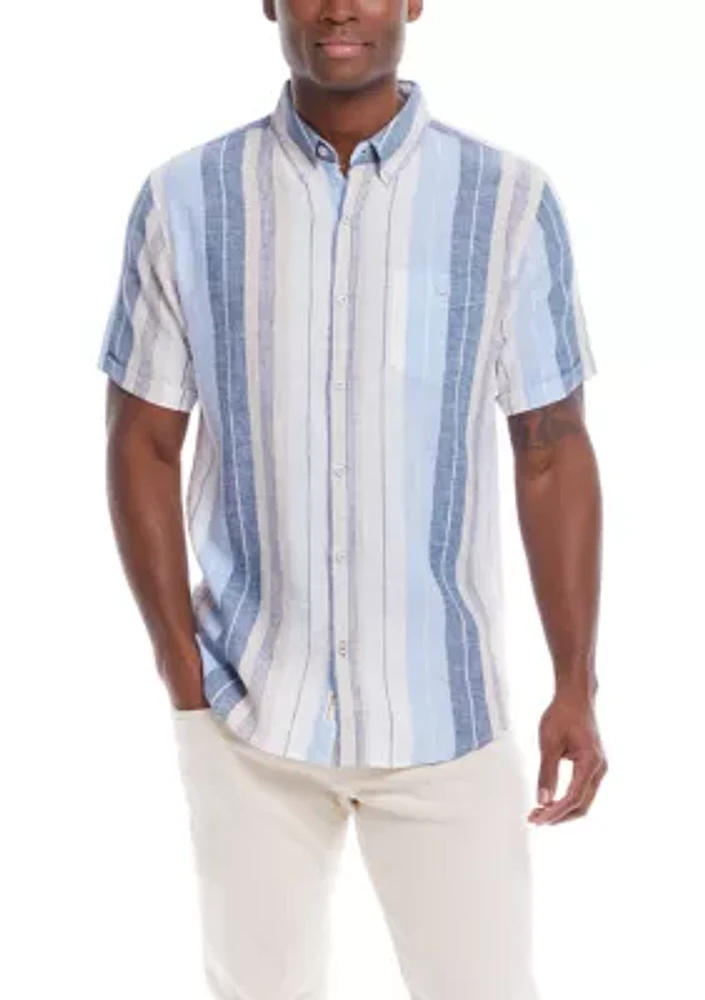 Men's Short Sleeve Linen Cotton Striped Shirt