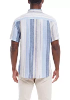 Men's Short Sleeve Linen Cotton Striped Shirt