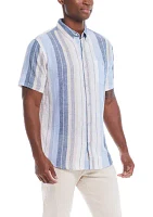 Men's Short Sleeve Linen Cotton Striped Shirt