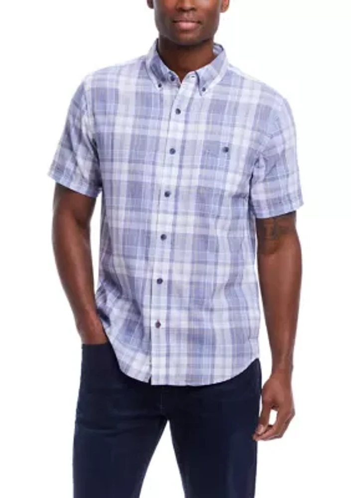 Short Sleeve End-On-End Plaid Shirt