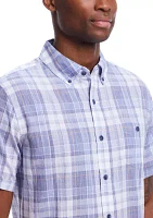 Short Sleeve End-On-End Plaid Shirt