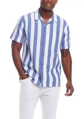 Men's Striped Cotton Seersucker Button Down Shirt