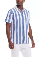 Men's Striped Cotton Seersucker Button Down Shirt