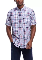 Men's Cotton Patchwork Plaid Printed Button Down Shirt