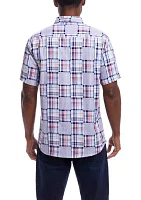 Men's Cotton Patchwork Plaid Printed Button Down Shirt