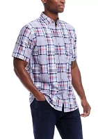 Men's Cotton Patchwork Plaid Printed Button Down Shirt