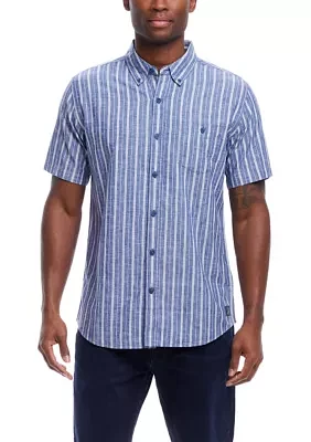 Men's Striped Cotton Short Sleeve Button Down Shirt