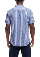 Men's Striped Cotton Short Sleeve Button Down Shirt