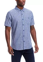 Men's Striped Cotton Short Sleeve Button Down Shirt