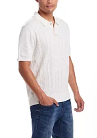 Men's Short Sleeve Pointelle Polo Sweater