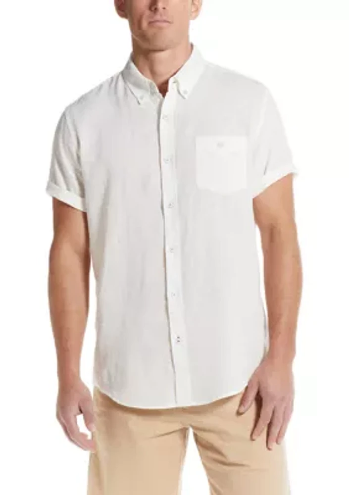 Men's Short Sleeve Linen Cotton Button Down Shirt