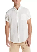 Men's Short Sleeve Linen Cotton Button Down Shirt