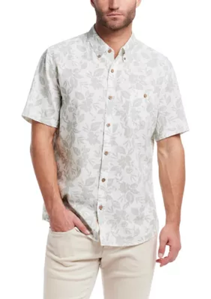 Men's Short Sleeve Linen Cotton Patterned Shirt