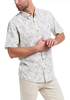 Men's Short Sleeve Linen Cotton Patterned Shirt