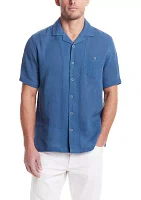 Men's Short Sleeve Cotton Linen Airtex Shirt