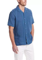 Men's Short Sleeve Cotton Linen Airtex Shirt