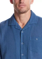 Men's Short Sleeve Cotton Linen Airtex Shirt