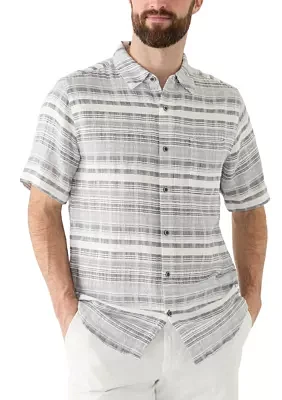 Men's Short Sleeve Cotton Dobby Horizontal Stripe Shirt