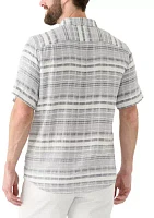 Men's Short Sleeve Cotton Dobby Horizontal Stripe Shirt