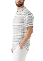 Men's Short Sleeve Cotton Dobby Horizontal Stripe Shirt