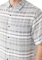 Men's Short Sleeve Cotton Dobby Horizontal Stripe Shirt