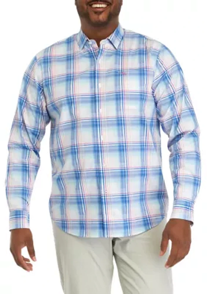 Big & Tall Long Sleeve Sarasota Stretch Ombré Check Print Shirt