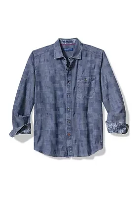 Big & Tall Blue Jeans Patchwork Button Up Shirt