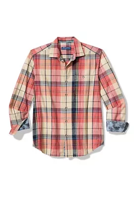 Big & Tall Sun Wash Checkered Button Up Shirt