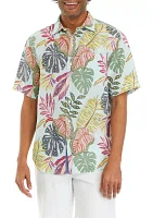 Men's Short Sleeve Tropical Print Button Up Shirt