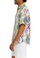 Men's Short Sleeve Tropical Print Button Up Shirt