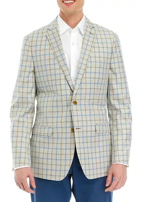 Tan Blue Windowpane Sport Coat