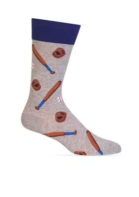 Baseball Print Crew Socks - Single Pair