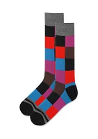 Men's Geometric Box Grid Crew Socks