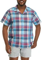 Big & Tall Short Sleeve Plaid Linen Camp Shirt