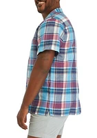 Big & Tall Short Sleeve Plaid Linen Camp Shirt