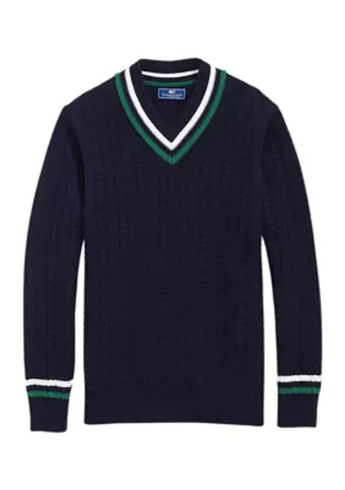 Men's Varsity Cable V-Neck Sweater