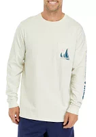 Men's Abstract Sailing Flag Graphic Long Sleeve Pocket T-Shirt