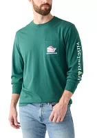 Men's Santa Whale Long Sleeve Pocket Graphic T-Shirt