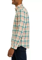 Men's Plaid Madras Whale Button Down Shirt