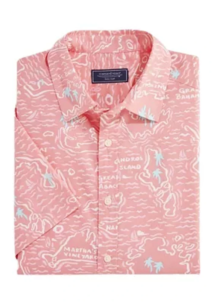 Island Maps Printed Casual Short Sleeve Shirt