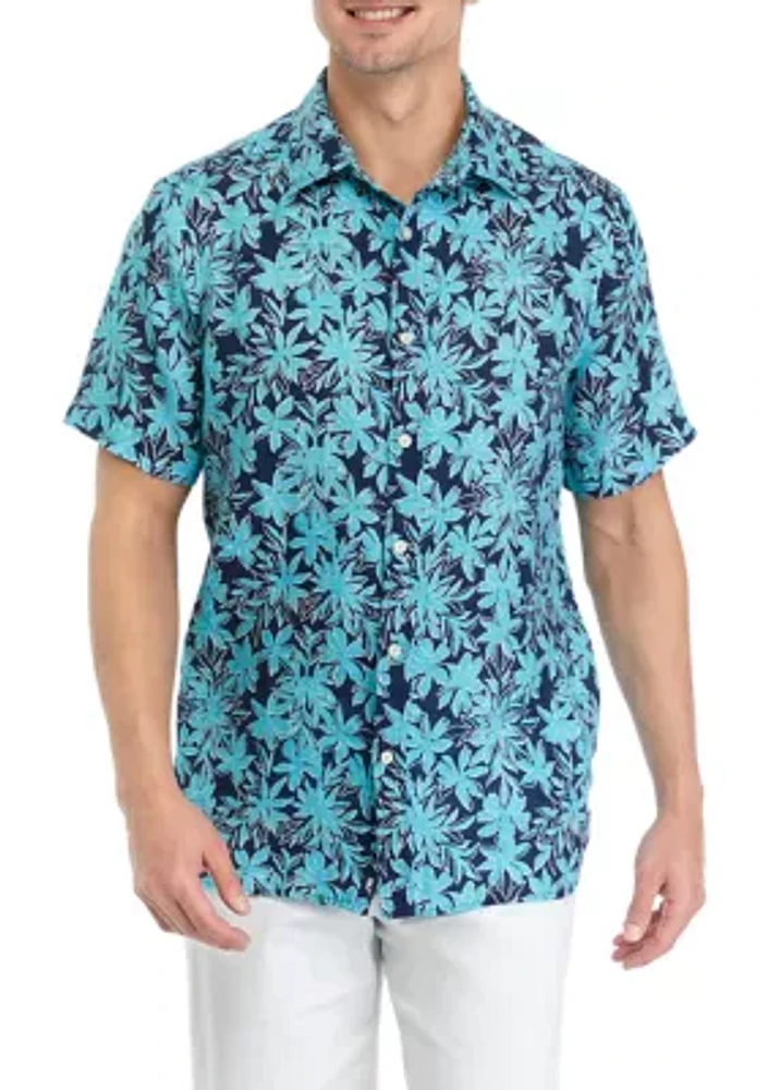 Men's Dockside Floral Printed Linen Short Sleeve Shirt