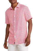 Men's Micro Lobster Printed Linen Short Sleeve Shirt