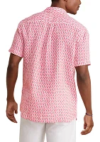 Men's Micro Lobster Printed Linen Short Sleeve Shirt