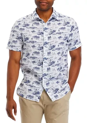 Men's Ocean View Toile Linen Short Sleeve Shirt