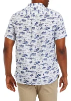 Men's Ocean View Toile Linen Short Sleeve Shirt