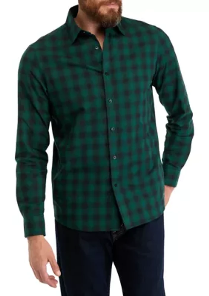 Men's Long Sleeve Classic Spread Shadow Plaid Shirt